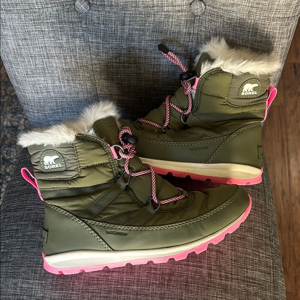 Sorel Whitney II Olive and Pink Boots